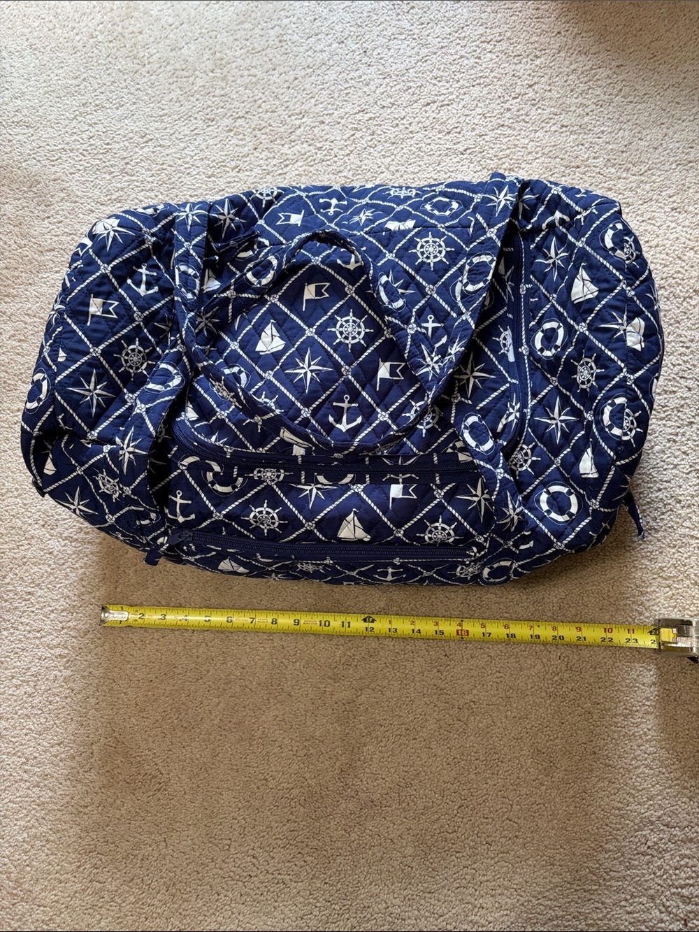 Navy Quilted Nautical Weekender Bag